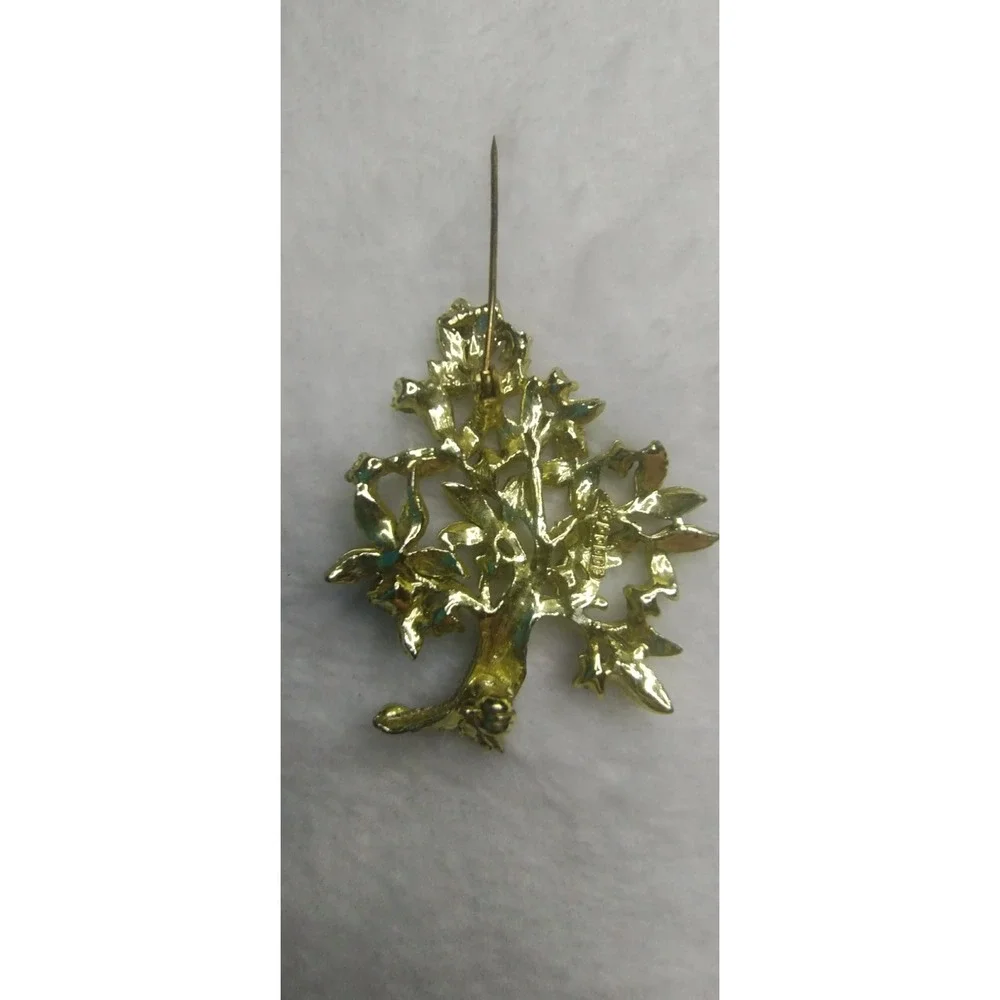 Dodds‎ Vintage Tree of Life Brooch Gold Tone Emerald Green Rhinestone Pin